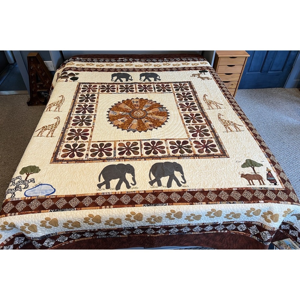 Quilt- African Safari Theme Handmade‎ 90"x90" Bedspread Comforter Blanket